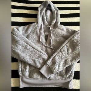 light blue sherpa half zip sweater